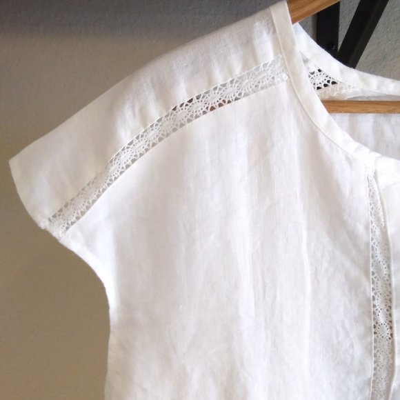 ❤️NWT Ellen Tracy Classic Linen Tunic w/ Crochet Trim - Picture 5 of 8